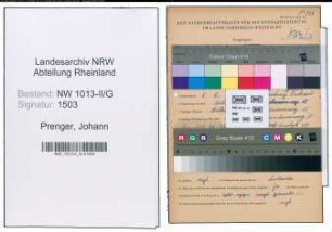 Entnazifizierung Johann Prenger , geb. 08.08.1889 (Wachmann)
