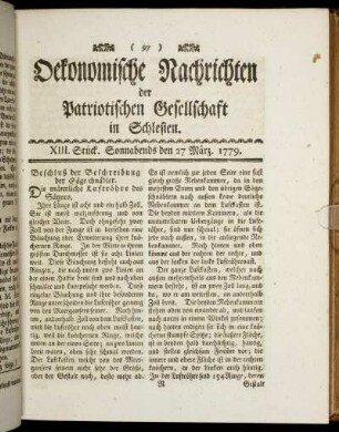 XIII. Stück. Sonnabends den 27 März. 1779.