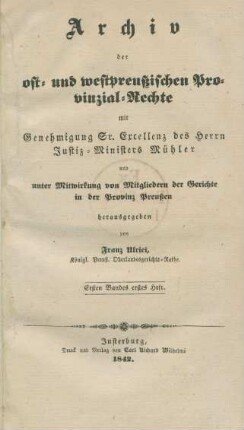 11842,1: Archiv der ost- und westpreussischen Provinzial-Rechte