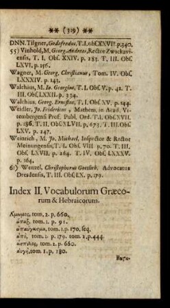 Index II. Vocabulorum Graecorum & Hebraicorum