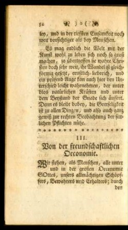 III. Von der freundschaftlichen Oeconomie