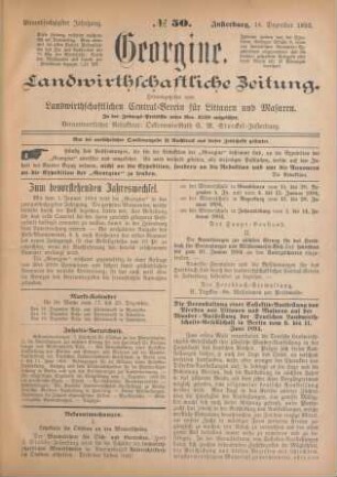 Einundsechzigster Jahrgang. No. 50. Insterburg, 14. Dezember 1893.
