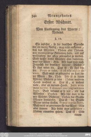 Erster Abschnitt. Von Auslegung des Wortes: Nebens.