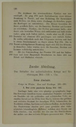 Zweite Abteilung. Das Zeitalter der außeritalischen Kriege und Eroberungen 264-133 v. Chr.