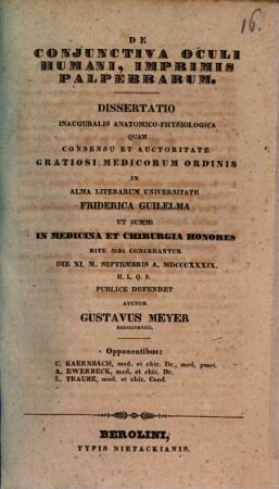 De coniunctiva oculi humani, imprimis palpebrarum : Diss. inaug. anat. physiol.