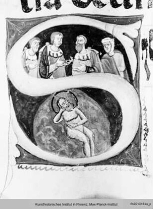 Antiphonar : Textseite mit vierzeiligen Neumen und historisierter Initiale (S): Hiob