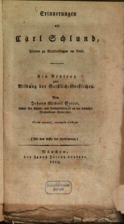Nachtrag zu den Erinnerungen an Pfarrer Schlund : in einem Briefe an den Verfasser