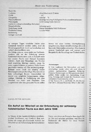 Ein Aufruf zur Mitarbeit an der Erforschung der schleswig-holsteinischen Fauna aus dem Jahre 1848.
