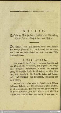 Farben, Erdfarben, Feuerfarben, Lackfarben, Oelfarben, Pastellfarben, Saftfarben und Tusche