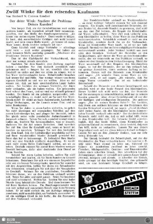 Zwölf Winke für den reisenden Kaufmann (Fortsetzung)