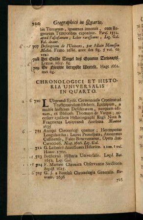 Chronologici Et Historia Universalis In Quarto.