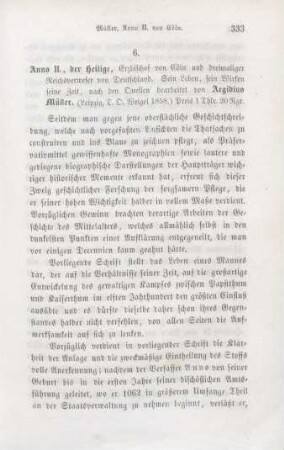 333-339 [Rezension] Müller, Aegidius, Anno II der Heilige, Erzbischof von Koeln und dreimaliger Reichsverweser von Deutschland