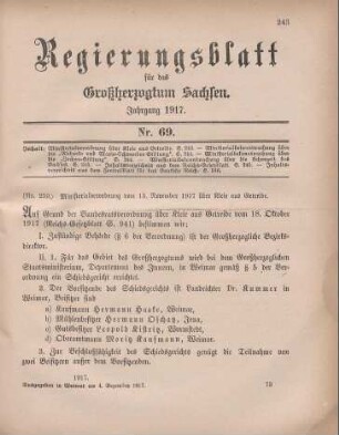 Nr. 259: Ministerialverordnung vom 13. November 1917 über Kleie aus Getreide