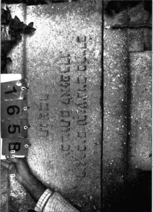 Grabstein 165 (Index: 100101790) Material: Kalkstein, schwarze Marmorplatte Zustand: Sockel verwittert mit Textverlust Maße HxBxT: 223x94x29 cm Beschreibung: ädikulaartige Stele mit Halbsäulen, Sockel, Rundbogenabchluß, rechteckige Schriftplatte Symbolik: Davidstern Besonderheit: Doppelgrab für Eheleute: Grabstein 165B