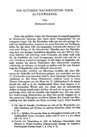 Die älteren Nachrichten über Altenwerder