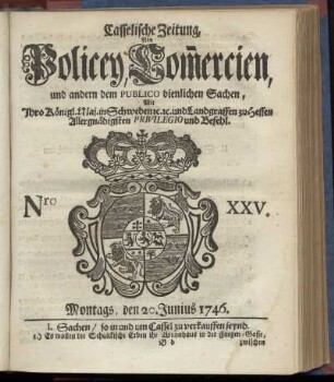 Nro. XXV, Montags, den 20. Junius 1746