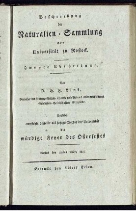 Abth. 2: Beschreibung der Naturalien-Sammlung der Universitaet zu Rostock. Abth. 2