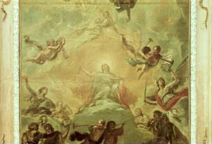 Dresden, Wand- und Deckenmalerei : Mittelbild: Apotheose Johann Georgs III. Deckenmalerei. Dresden, Palais im Großen Garten, Obergeschoß, Mittelsaal