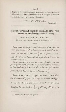 Questions proposée au concours général de 1878, pour la classe de mathématiques élémentaires.