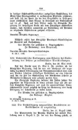 Unterrichtliche Versorgung von Schulen bei Einberufung der Lehrer zu militärischen Dienstleistungen : [E. Oeffentliches Volksschulwesen]