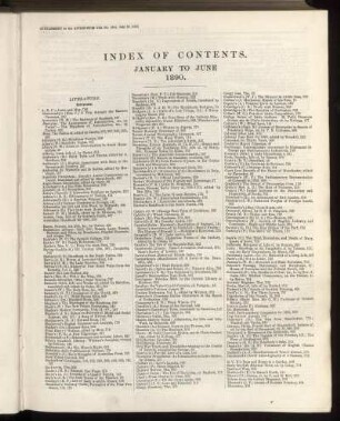 Index of Contents. January to June 1890.