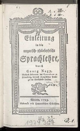 Einleitung in die ungarisch-philosophische Sprachlehre