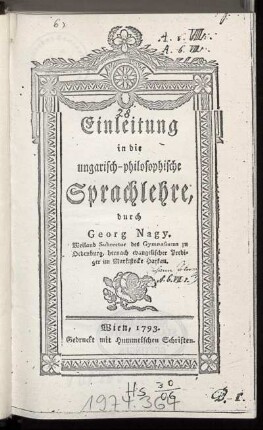 Einleitung in die ungarisch-philosophische Sprachlehre