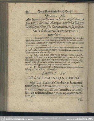Caput XV. De Sacramento S. Coenae