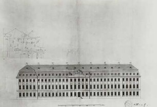 Hubertusburg, Jagdschloss, Aufriss des Südflügels, Entwurf, 2. Viertel 18. Jh.