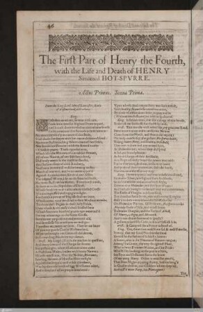The first part of Henry the Fourth with the life and death of Henry surnamed Hot Spvrre