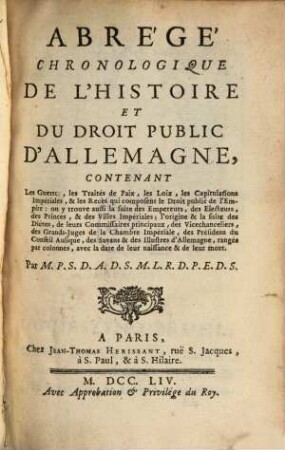 Abrégé chronologique de l'Histoire et du droit public d'Allemagne