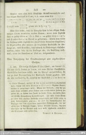 Von Ausziehung der Quadratwurzel aus algebraischen Größen