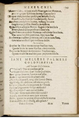 Jani Melleri Palmeri Coloniensis.