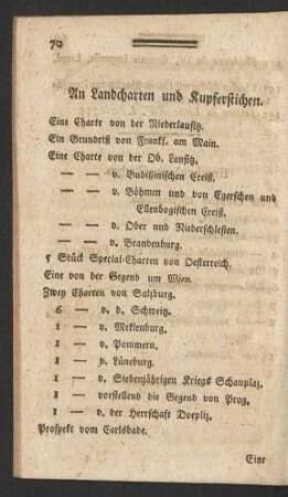 An Landcharten und Kupferstichen.