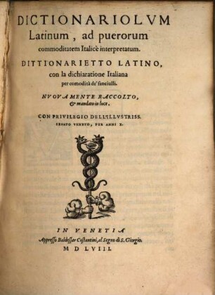 Dictionariolum latinum ad puerorum commoditatem