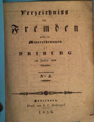 Verzeichniss der Fremden, welche den Mineralbrunnen zu Driburg im Jahre 1838 besuchten, 5