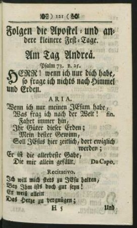 Folgen die Apostel- und andere kleinere Fest-Tage
