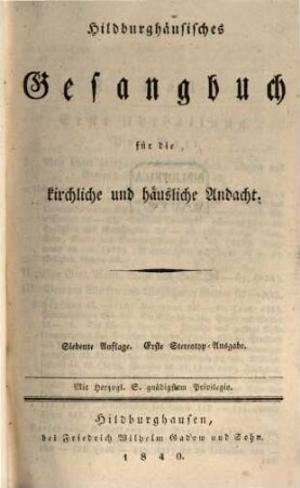 Hildburghäusisches Gesangbuch für die kirchliche und häusliche Andacht