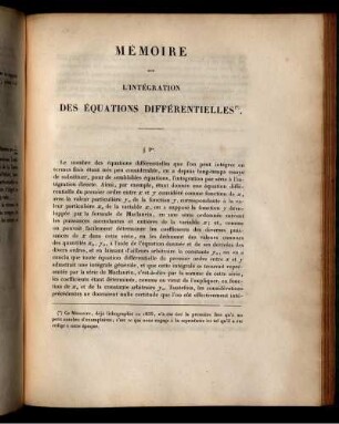 Mémoire sur les l'intégration des équations différentielles.
