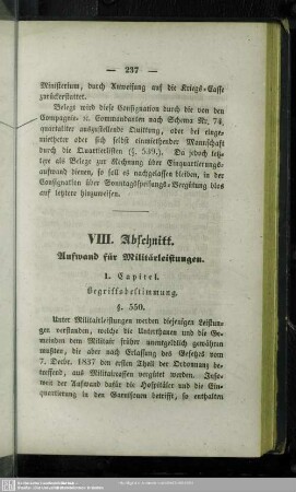 VIII. Abschnitt. Aufwand für Militärleistungen