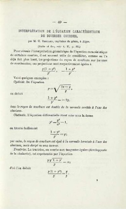 INTERPRÉTATION DE L'ÉQUATION CARACTÉRISTIQUE DE DIVERSES COURBES.