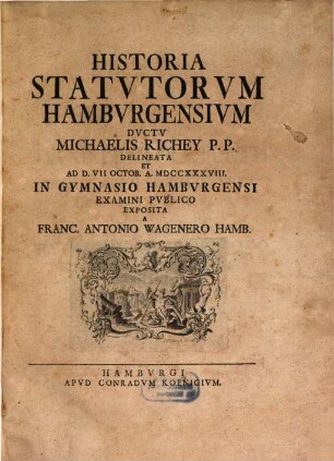 Historia Statvtorvm Hambvrgensivm