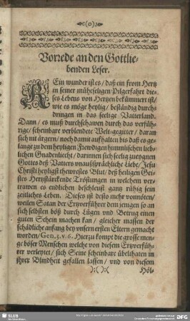 Vorrede an den Gottliebenden Leser