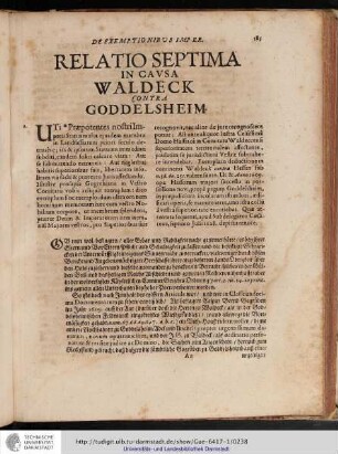 Relatio Septima in cavsa Waldeck contra Goddelsheim