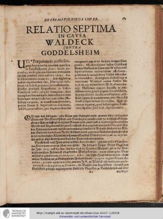 Relatio Septima in cavsa Waldeck contra Goddelsheim