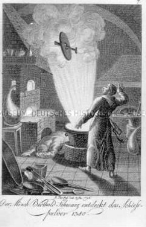 Der Mönch Berthold Schwarz entdeckt das Schießpulver 1380 (Nr. 7 einer Folge)