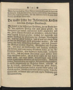 Die wahre Lehre der Reformirten Kirchen von dem Heiligen Abendmahl