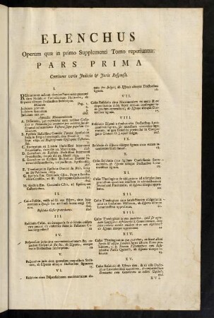 Elenchus. Operum quae in primo Supplementi Tomo reperiuntur.