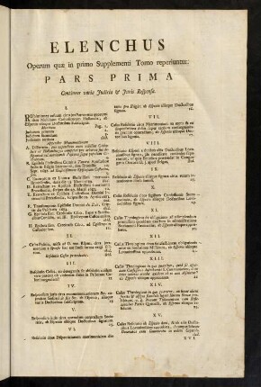 Elenchus. Operum quae in primo Supplementi Tomo reperiuntur.