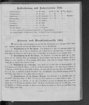 Festrechnung und Jahreszeiten 1854.